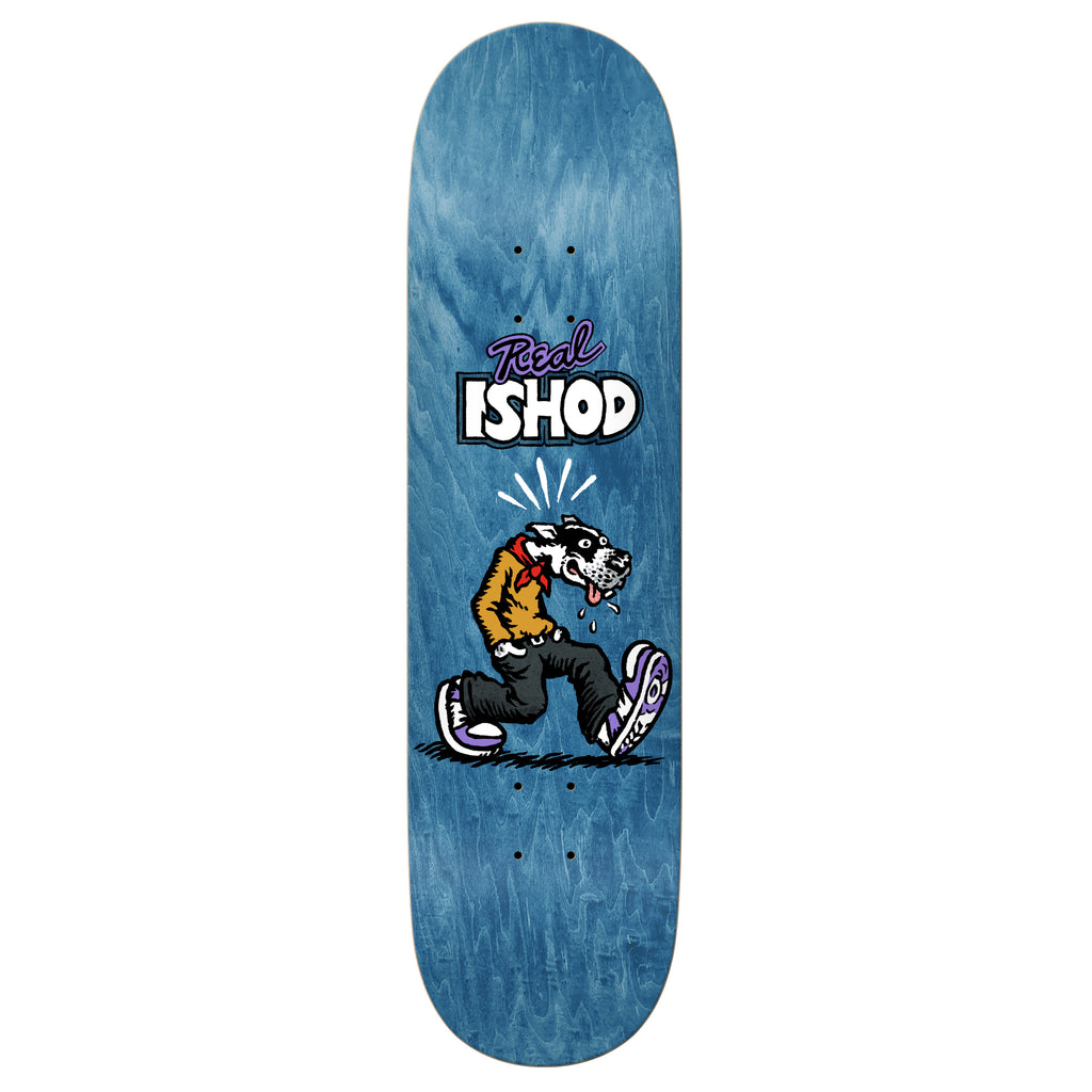 A REAL ISHOD COMIX skateboard deck featuring a Comix-inspired image of Ishod riding.
