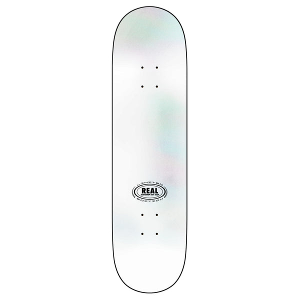 A white skateboard with a REAL ISHOD GOOD DOG SSD24 GOLD design on it.