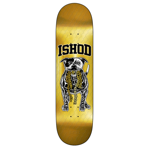 A REAL skateboard deck featuring a truly REAL ISHOD GOOD DOG SSD24 GOLD.