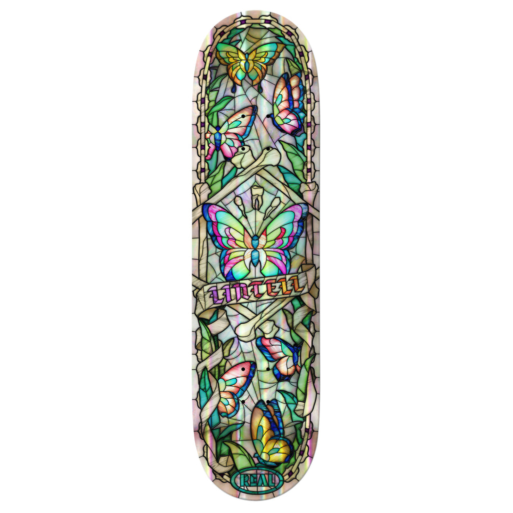 A REAL skateboard deck with butterflies on it in Tommy's favorite size, 8.5.