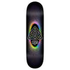 The REAL ZION POWER OF 3'S EASY RIDER by REAL is a black 8.5” skateboard deck featuring a triquetra with an eye, rainbow aura, and “Zion Power of 3” and “Real”—ideal for easy rider skateboard enthusiasts.