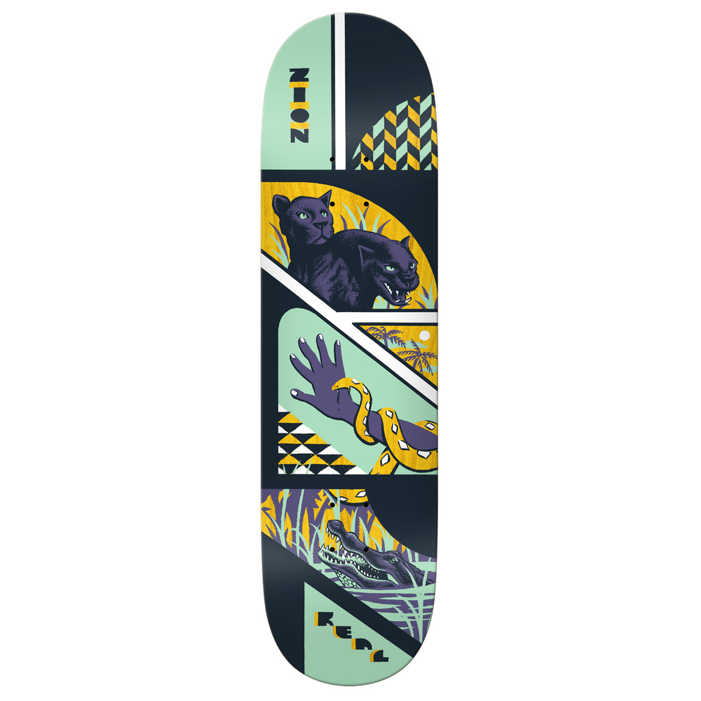 fun colored skateboard deck with jungle animals