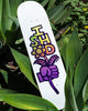 The REAL ISHOD BOUQUET EASY RIDERS skateboard deck by REAL, with an 8.38" width, showcases the letters "I SHD" and a cartoonish design of a hand holding a flower, set against green foliage.