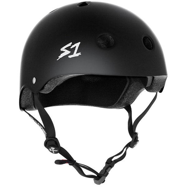 Gloss white S1 MEGA LIFER helmet by S1 HELMET CO. features multi-impact protection, multiple ventilation holes, adjustable chin straps, and the S1 logo on the side.