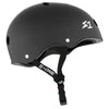 The S1 MEGA LIFER MATTE DARK GREY HELMET by S1 HELMET CO. features ventilation holes, an adjustable chin strap, and the "S1" logo—ideal for those needing a large head helmet fit.