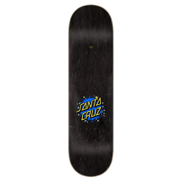 A black skateboard with the words Santa Cruz Knibbs Alchemist on it.