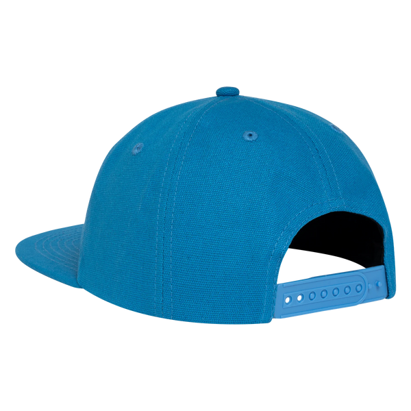 A SCI-FI FANTASY LOGO HAT FRENCH BLUE on a black background with a touch of fantasy.