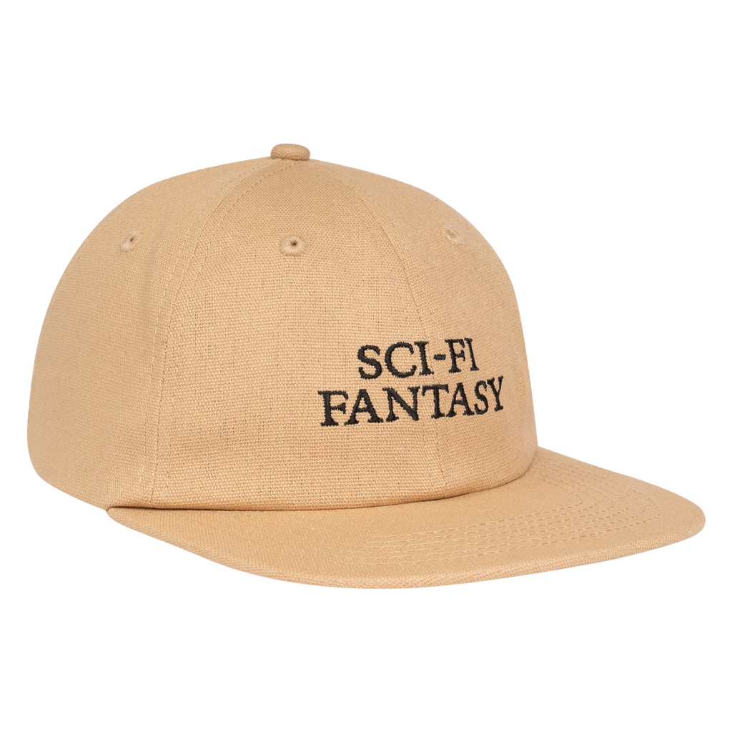 A SCI-FI FANTASY LOGO HAT KHAKI/BLACK with the brand name SCI-FI FANTASY on it.