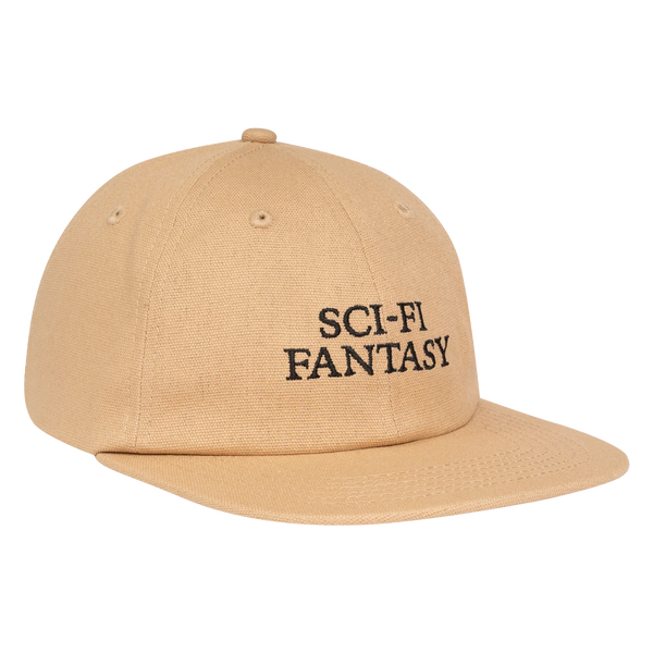 A SCI-FI FANTASY LOGO HAT KHAKI/BLACK with the brand name SCI-FI FANTASY on it.