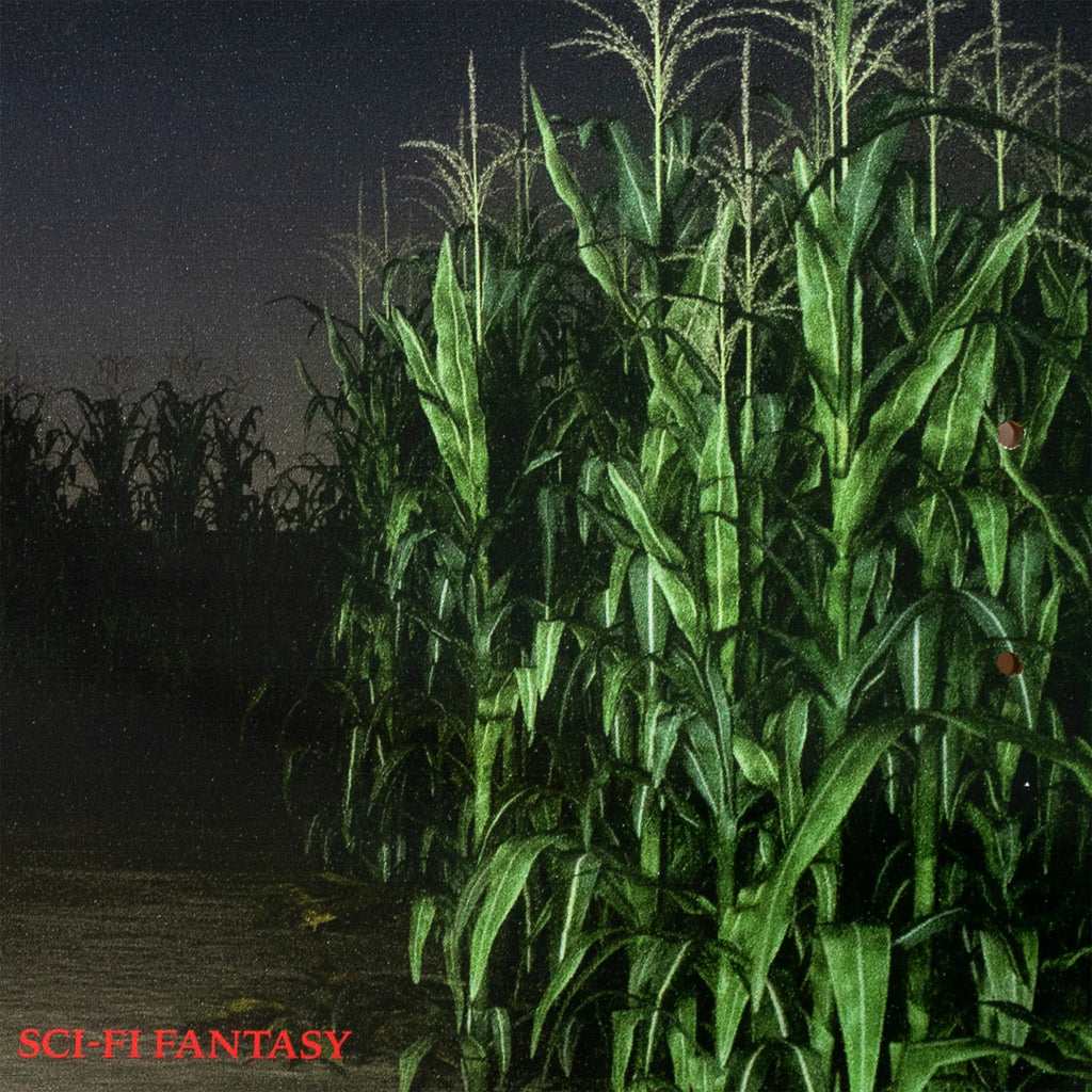 An otherworldly image of a SCI-FI FANTASY COREY GLICK corn field at night, evoking the realms of sci-fi and fantasy. (SCI-FI FANTASY)