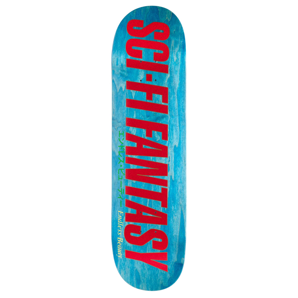 A Sblue stained deck, inspired by Jerry Hsu and featuring the words 'SCI-FI FANTASY' on it.