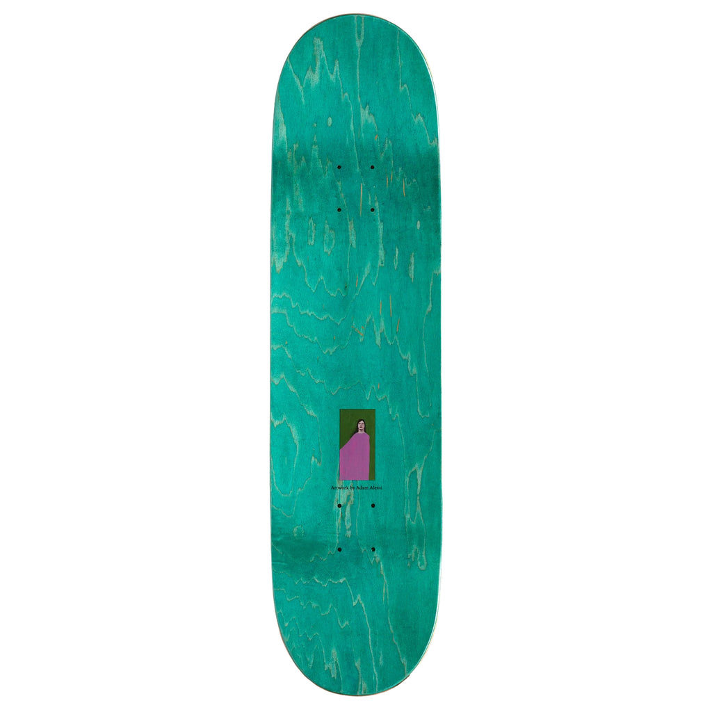 A SCI-FI FANTASY skateboard with a futuristic green and purple design.