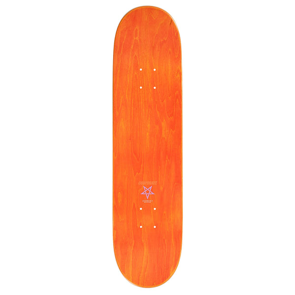 The SCI-FI FANTASY HSU PROSTHETIC MEMORY is an orange wooden skateboard deck with a small star graphic and brand name centered; no grip tape or wheels included.