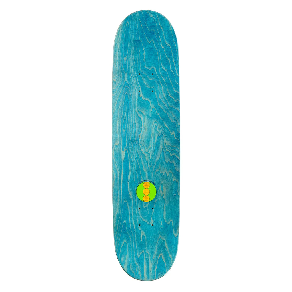 A SCI-FI FANTASY skateboard with a yellow dot on it, emanating a spiritual darkness.