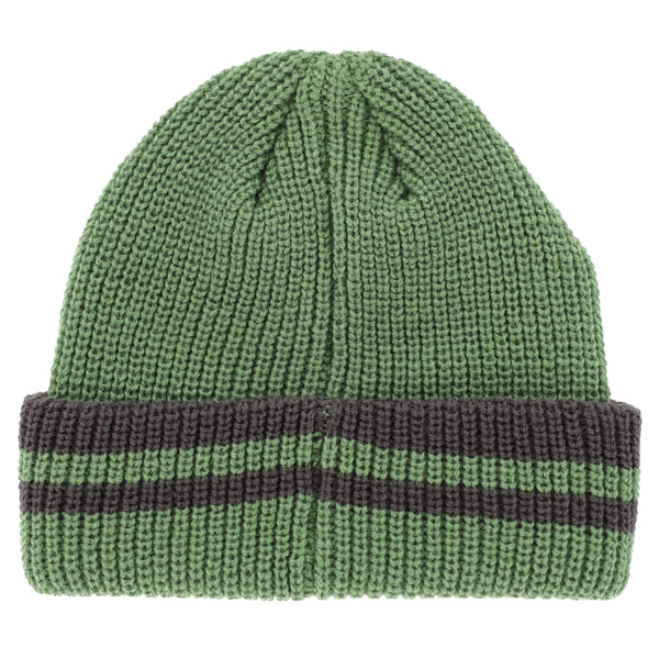 A SCI-FI FANTASY olive/grey striped beanie with a black stripe.