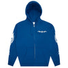 The SCI-FI FANTASY ORIGIN ZIP HOODIE ROYAL by SCI-FI FANTASY features white tribal-style sleeve designs and a small chest graphic—ideal for sci-fi fantasy hoodie fans.