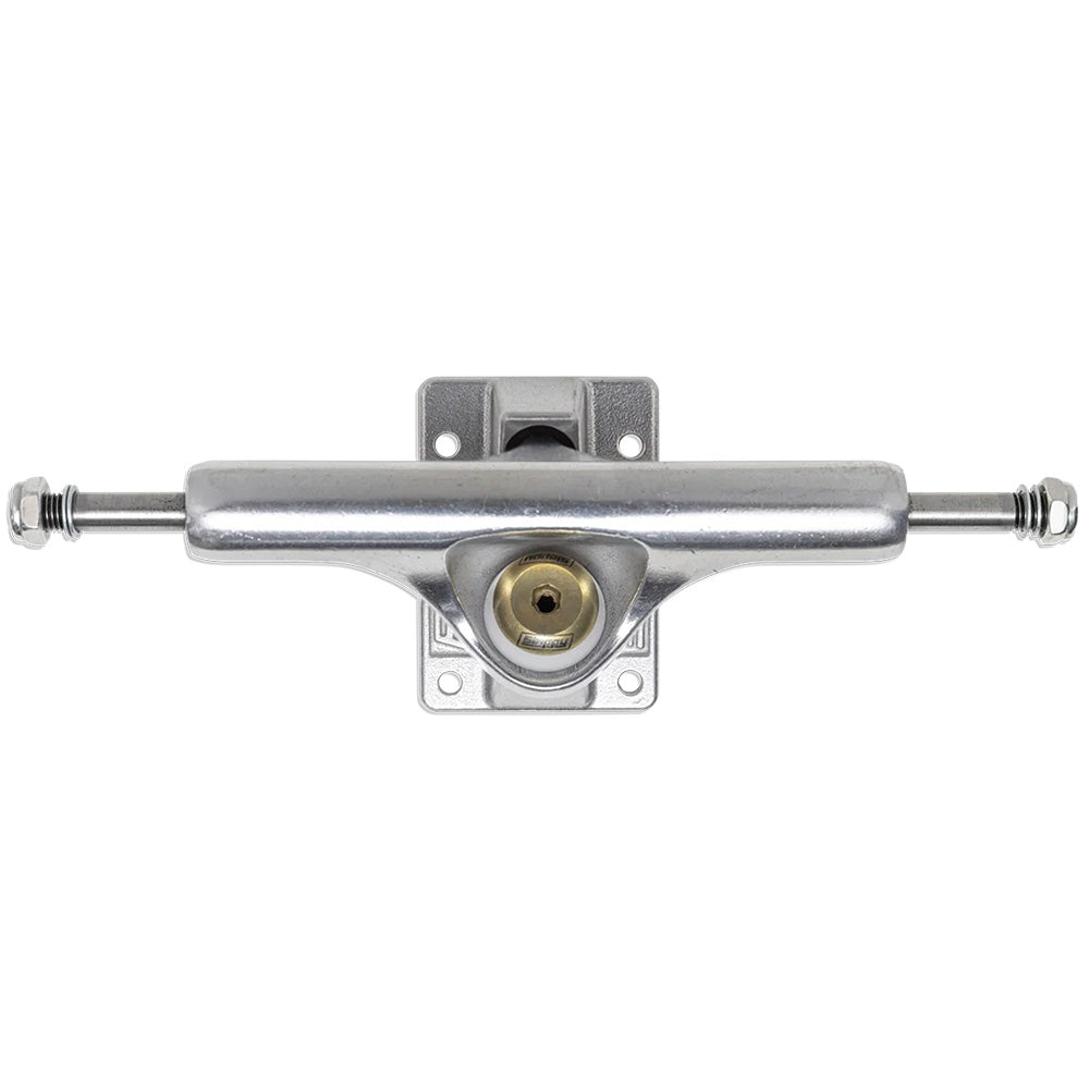 The SLAPPY TRUCKS SLAPPY ST1 INVERTED HOLLOW ULTRA LOW 8.0 (SET OF TWO) skateboard trucks are shown from above, highlighting the axle, hanger, and ultra low baseplate design for maximum grind clearance against a white background.