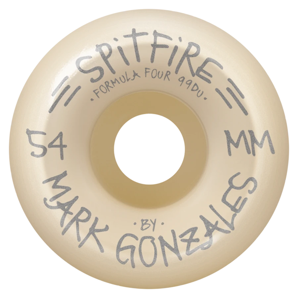 The back of a natural colored wheel that has the specs written in silver.