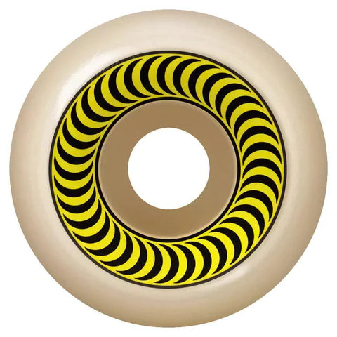 An SPITFIRE F4 OG CLASSIC 99A 55MM skateboard wheel with a yellow and black design.