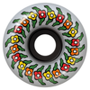 A soft translucent wheel with yellow, orange, and red flowers on it.