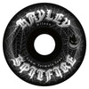 The SPITFIRE HAYLEY WEBBED CONICAL FULL 99D 53MM BLACK skateboard wheels feature white spiderweb graphics, “Hayley Wilson Spitfire” text, the Spitfire logo, and “53mm 99D formula four” on the edge.