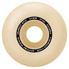 A beige skateboard wheel with black text around the central hole reads, "SPITFIRE, SPITFIRE X GRIMPLE STIX F4 CLASSICS 99D 54MM.