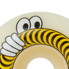 A white SPITFIRE X LAST RESORT AB F4 CLASSIC 99D 52MM skateboard wheel with a cartoon face on it from SPITFIRE.