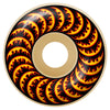 The SPITFIRE X THRASHER F4 FLAME CLASSICS 99D 52MM skateboard wheels feature a bold orange and yellow flame design—ideal for fans of both brands and the legendary FORMULA FOUR series.
