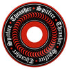 The SPITFIRE X THRASHER F4 OATH RADIAL FULL 99D 58MM RED skateboard wheel features black and red colors, white Spitfire and Thrasher logos, a central spiral pattern, and high-performance Formula Four construction.