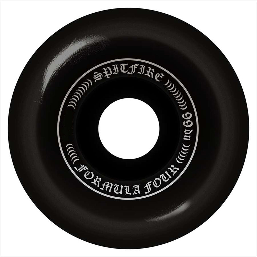 The SPITFIRE O.G. CLASSICS 99A 60MM BLACK skateboard wheel by SPITFIRE features white text and design accents around the center.