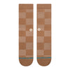 The STANCE SOCKS DOWN AND OUT BROWN LARGE are brown checkered crew socks with a small white emblem and blue "STANCE" text on the toes.