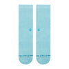 The STANCE SOCKS ICON DYED ELECTRIC BLUE LARGE are crew socks made from a soft cotton blend, featuring a small circular logo and "STANCE" print near the toes for stylish, all-day comfort.