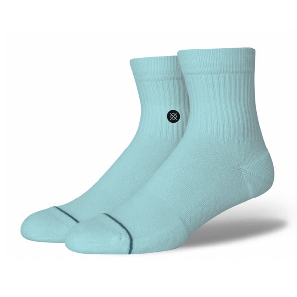 a pair of STANCE SOCKS QUARTER BLACK LIGHT BLUE LARGE with the STANCE logo.