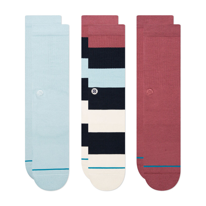 Three pairs of STANCE SENDERS SOCKS with different patterns on them.