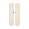 A pair of off-white **STANCE SOCKS COTTON CREW ENCIRCLE WHITE LARGE** with "STANCE" written near the toes, adorned with small multicolored logos near the middle, in a stylish ICON ICE BLUE.