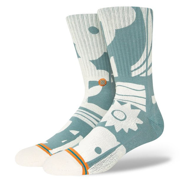 A pair of STANCE SOCKS SUN DIALED TEAL LARGE with white and orange accents.