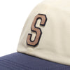 A STANCE baseball cap with the letter s on it and crew socks.