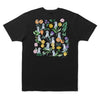 A black cotton blend STANCE X TODD FRANCIS PIGEON STREET TEE BLACK with a colorful floral and bird print on the back, perfect for fans of "Stranger Things.