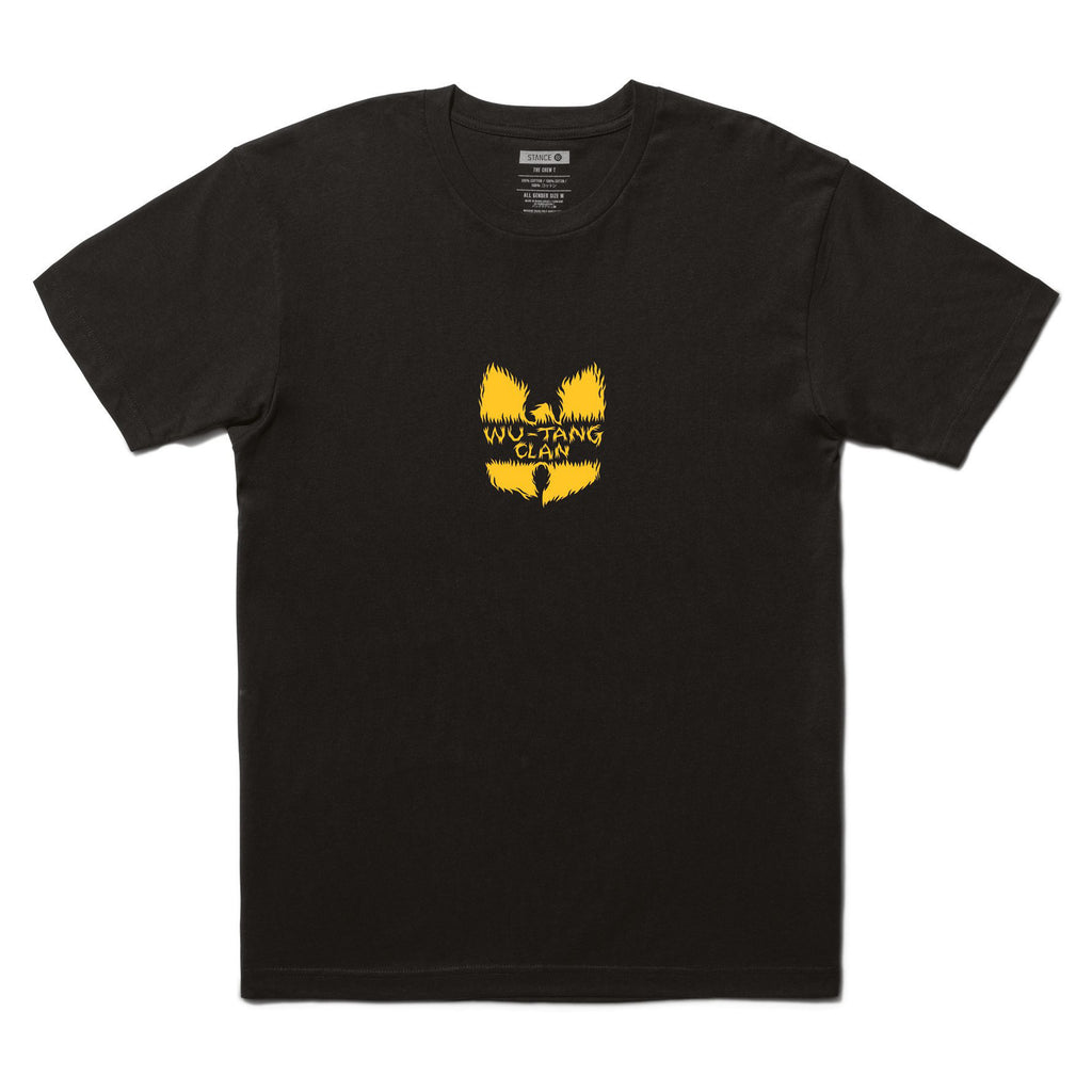 Embrace your style with the STANCE X WU-TANG SKULL CLAN TEE BLACK, crafted from a black cotton blend and showcasing the iconic Wu-Tang Clan logo in vivid yellow on the front. Its pre-shrunk design guarantees a perfect fit, providing comfort and durability for every fan.
