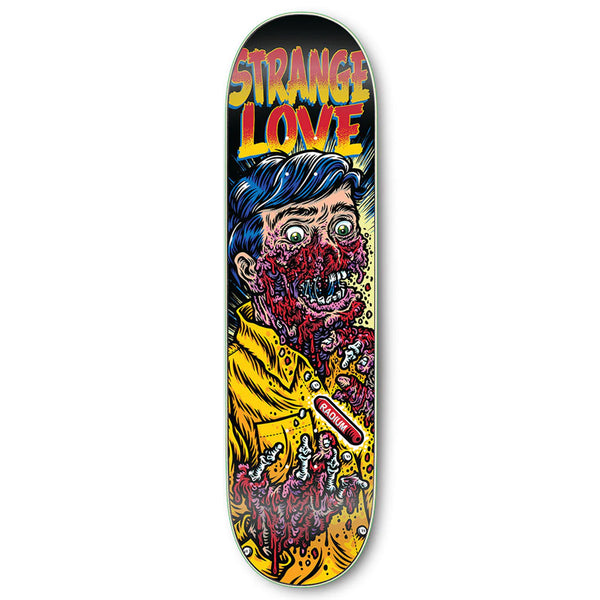 This STRANGE LOVE RADIUM skateboard deck is a unique piece of art inspired by Dave Carnie and FINNEGANS WAKE.