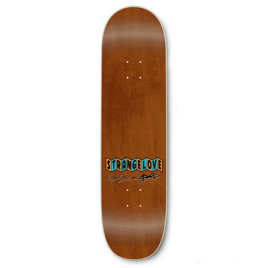 A STRANGELOVE skateboard with a blue logo on it.