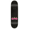 The STRANGELOVE 4/20 PENNINGTON CHIMP is a screen-printed skateboard deck in Grassbopper Pink on black, with whimsical mushroom illustrations at the bottom center.