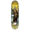 The STRANGE LOVE 4/20 PENNINGTON CHIMP skateboard deck by STRANGELOVE showcases Todd Bratrud's vibrant art featuring a playful gorilla on a tree stump, surrounded by mushrooms in a cosmic setting, with a sun smiling down from above.