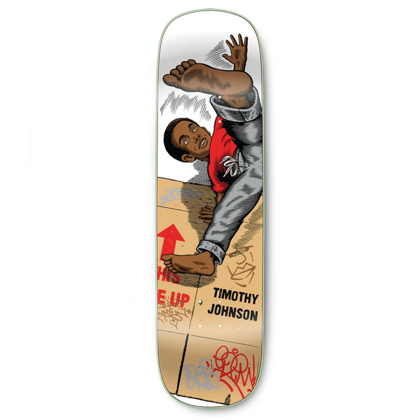 A STRANGELOVE skateboard featuring artwork of Timothy Johnson Breakin' in a display of strange love.