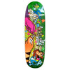 The STRANGELOVE 4/20 BRATRUD CEREAL HOT TUB FLUORESCENT skateboard deck showcases Todd Bratrud's colorful cartoon characters and vibrant designs on a green background, evoking a surreal cereal hot tub experience.