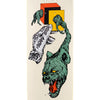 A WELCOME skateboard deck with an image of a monster and a hand that rides like the WELCOME FACE OF A LOVER ON SON OF MOON 8.5" Popsicle.