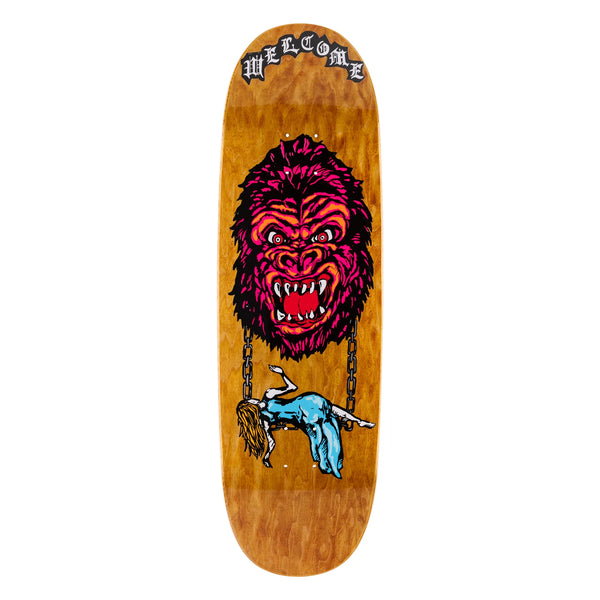 A Welcome skateboard deck featuring a gorilla image, measuring 10.5" x 33.0".