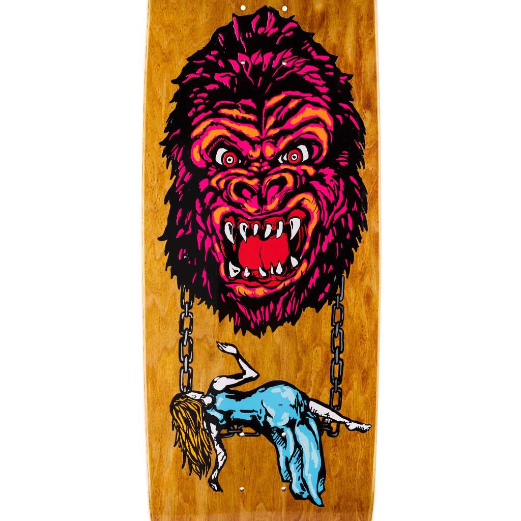 A Welcome Wonder on Boline 2.0 skateboard with a gorilla on a swing and wheel wells.