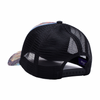 back view of hat, black mesh backing with snap closure