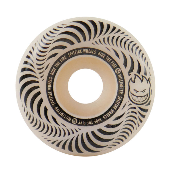 A SPITFIRE FLASH POINT CONICAL FULL 99D 50MM Spitfire skateboard wheel with a black and white design.